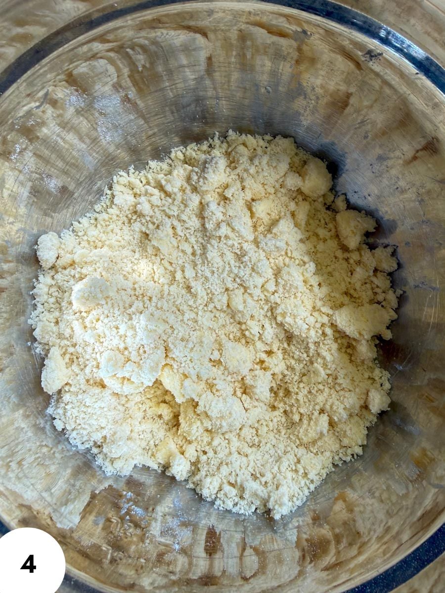 Close-up of dough for stretch and folds in a mixing bowl.