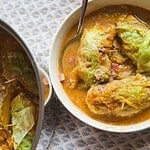 Stretch and Folds cabbage leaf dumplings in rich broth.