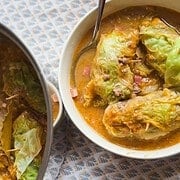 Stretch and Folds cabbage leaf dumplings in rich broth.